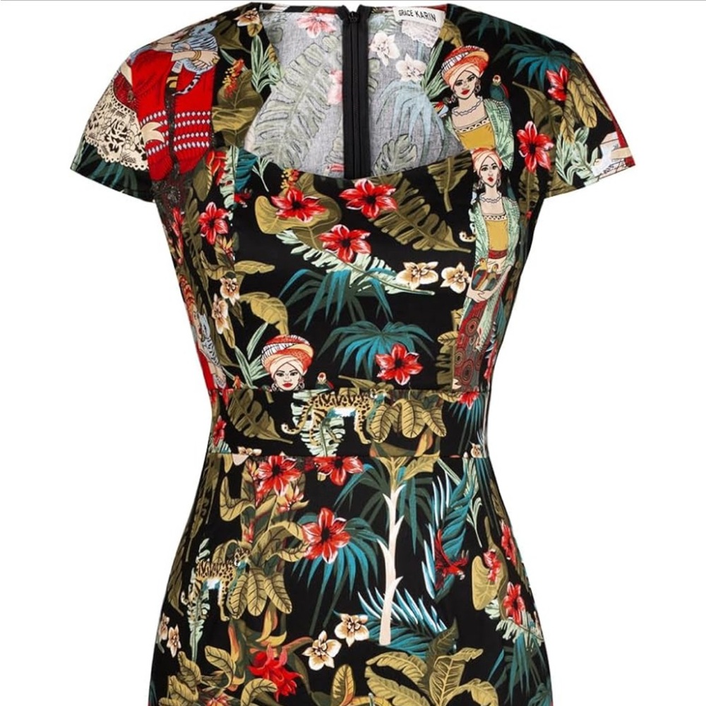 Jungle Black Black Frida Kahlo Dress